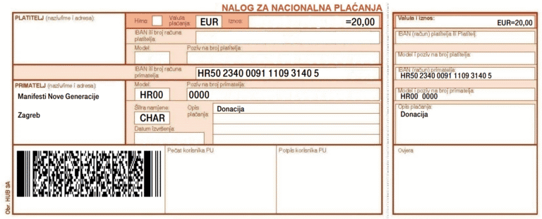 Primjer uplatnice za donaciju